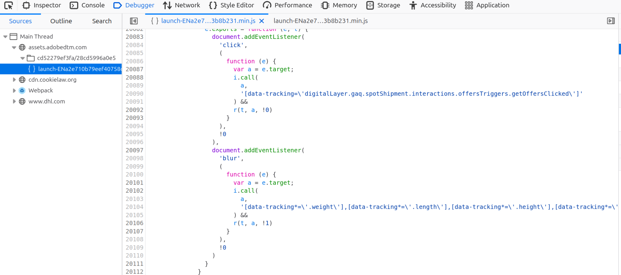 DHL web site code